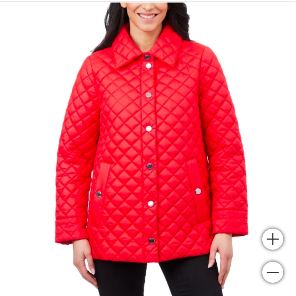 NWT Anne Klein Women's Ladies' Mid Weight Quilted Button Up Jacket, Red XXL 2XL